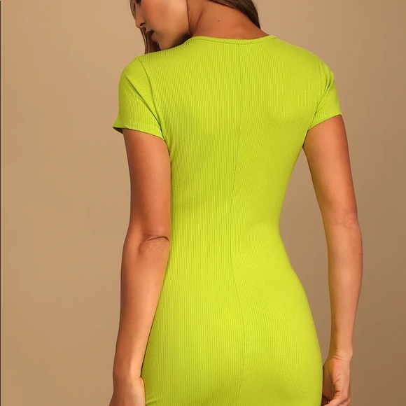 Lulu’s Lime Green Ribbed Bodycon Dress - Picture 3 of 4